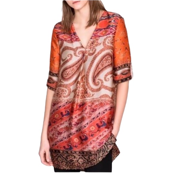 Zara Tops - ZARA Top Boho Satin Paisley Tunic M